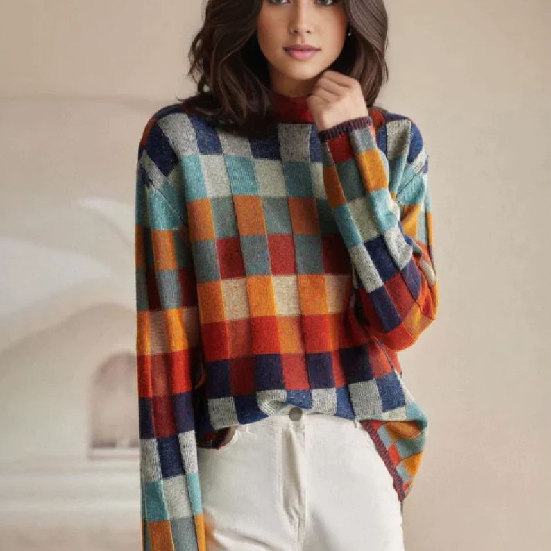 Mabel | Patchwork Sweter z Golfem